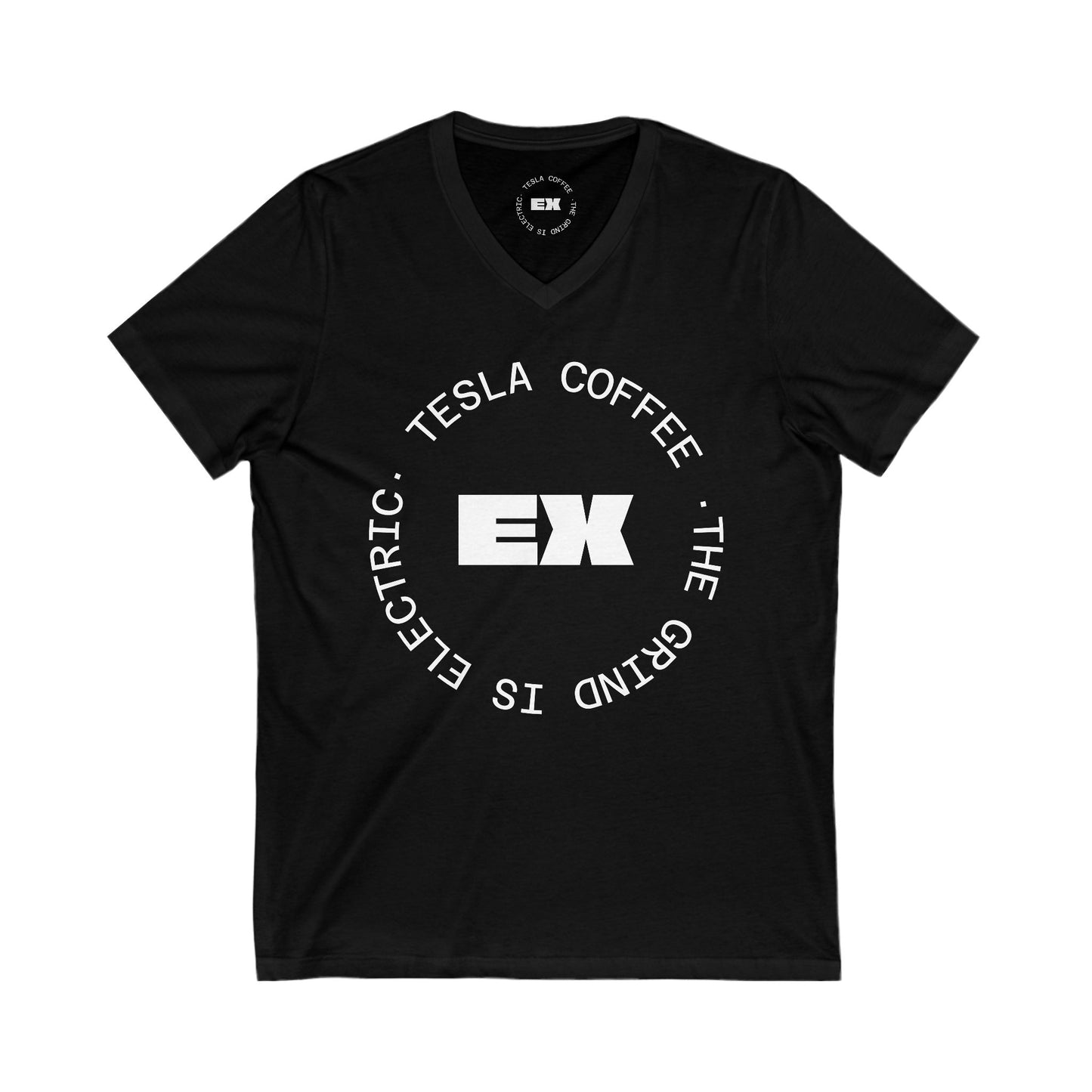 TESLA COFFEE® - Black & White Unisex Jersey Short Sleeve V-Neck Tee - TESLA COFFEE®