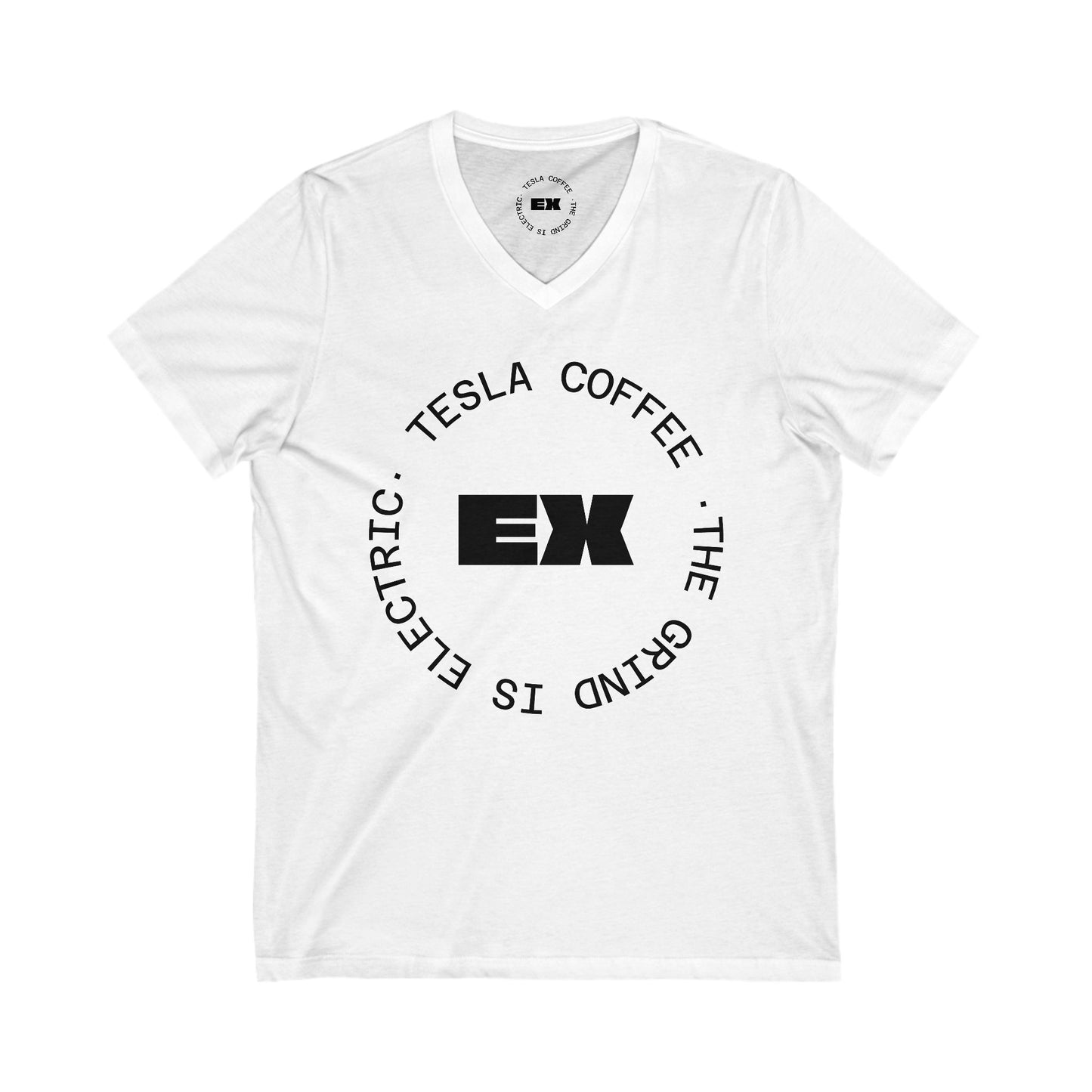 TESLA COFFEE® White & Black V-Neck Tee - TESLA COFFEE®