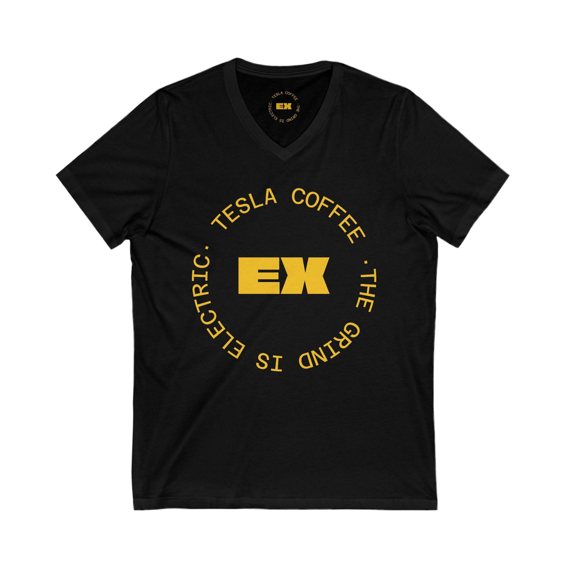 TESLA COFFEE® - Black & Yellow Unisex Jersey Short Sleeve V-Neck Tee - TESLA COFFEE®