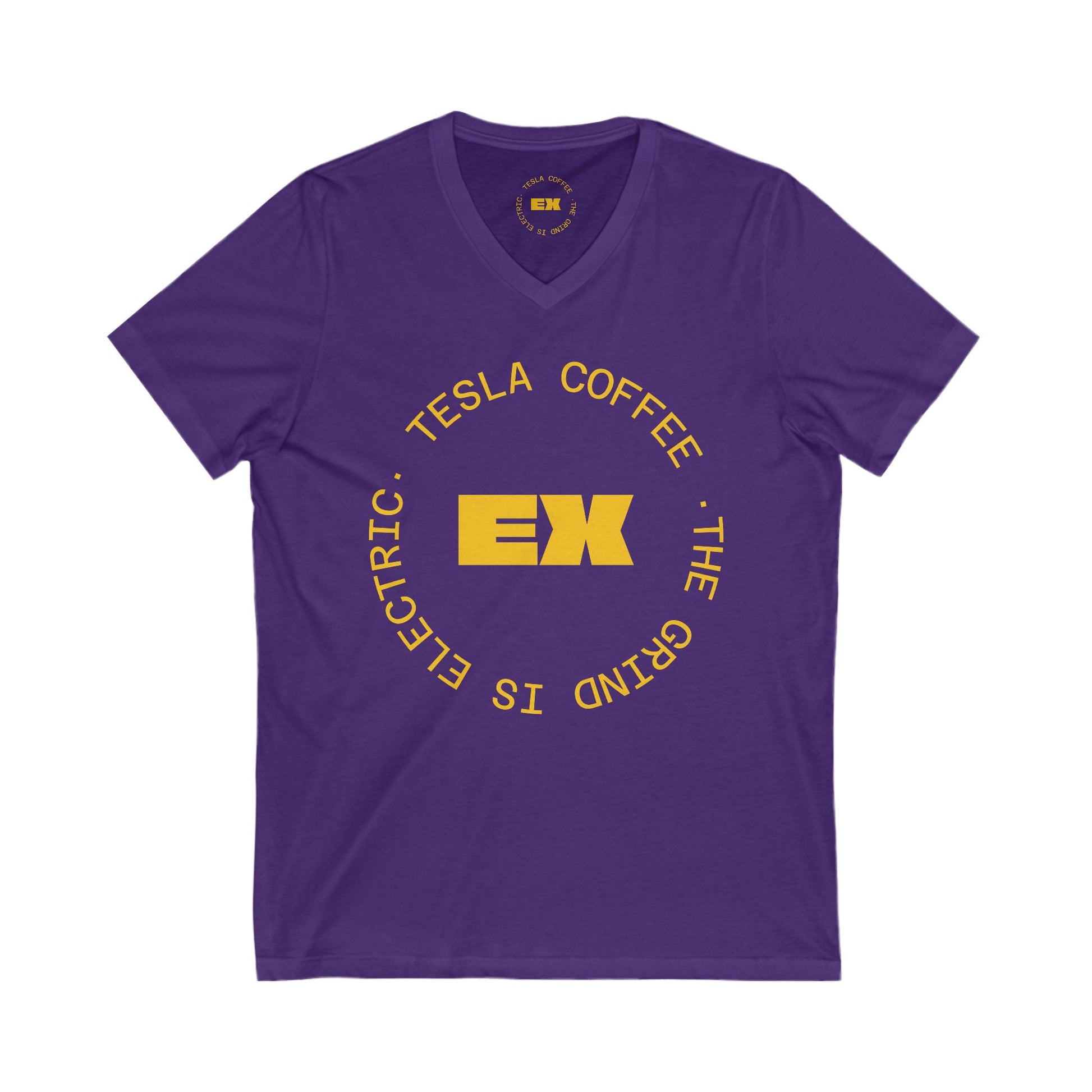 TESLA COFFEE® Purple & Yellow Short Sleeve V-Neck Tee - TESLA COFFEE®