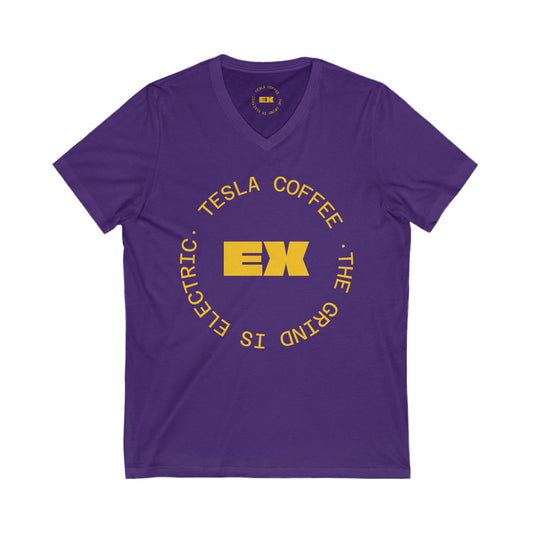 TESLA COFFEE® Purple & Yellow Short Sleeve V-Neck Tee - TESLA COFFEE®